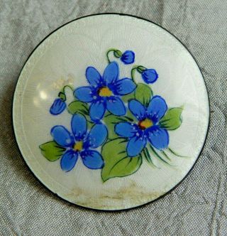 Antique Victorian Sterling Silver & Enamel Brooch Pin Guilloché With Flower 208