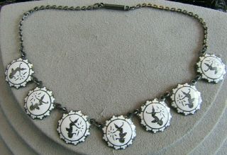 Antique Vintage Sterling Silver Siam White Enamel Neillo Dancer Necklace 15 "