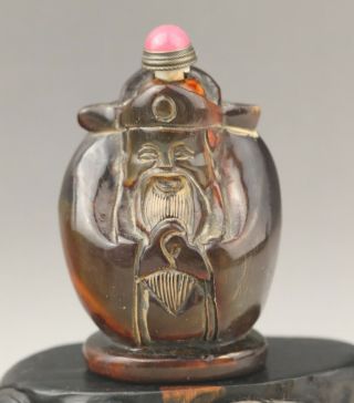 Chinese Old Ox Horn Statue Hand - Carved Buddha Snuff Bottle