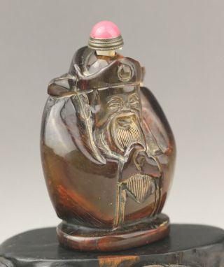 Chinese old ox horn statue hand - carved buddha snuff bottle 2