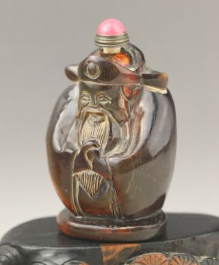 Chinese old ox horn statue hand - carved buddha snuff bottle 5
