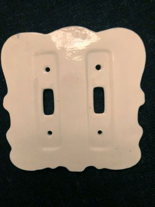 Vintage White Ceramic Light Switch Plate Covers Porcelain With Powder Blue Trim 4