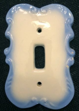 Vintage White Ceramic Light Switch Plate Covers Porcelain With Powder Blue Trim 5