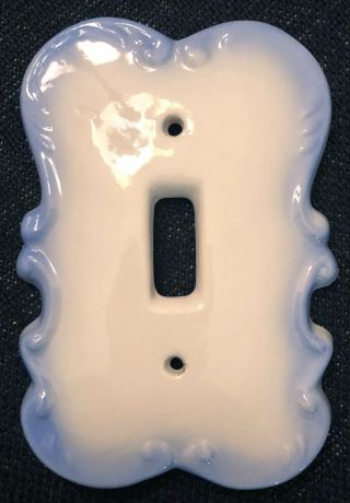 Vintage White Ceramic Light Switch Plate Covers Porcelain With Powder Blue Trim 8