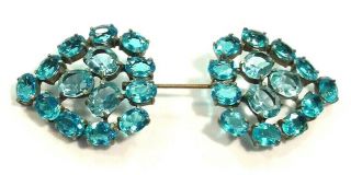 Antique Double Ended Turquoise Glass Jewels Hat Pin Ornament Open Backed Stones 2