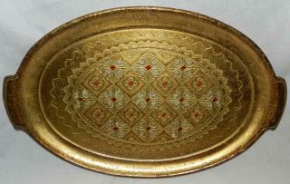 Vintage Italian Florentine Toleware Gold Gilt 15 - 1/2 " Oval Tray Made In Italy