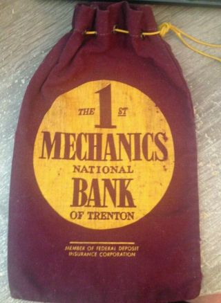 Vintage The 1st National Bank Of Trenton,  Nj Money Deposit Drawstring Bag