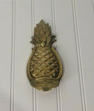 Solid Brass Pineapple Door Knocker W/ Welcome - Vintage 7 " Heavy