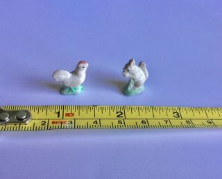 Antique Dolls House Miniature Bisque Animals Squirrel And Chicken Ornaments