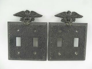 2 - Vintage Brass American Eagle Double Light Switch Cover Plate