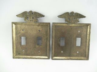 2 - Vintage Brass American Eagle Double Light Switch Cover Plate 2
