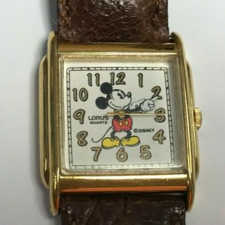 Vintage Unisex Mickey Mouse Lorus Walt Disney Quartz Watch Leather Band