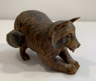 Old American Folk Art Wood Carving Of A Raccoon Signed