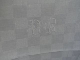 10 Antique French Linen Damask Napkins Dr Monogram 33.  5 " X 25.  5 "