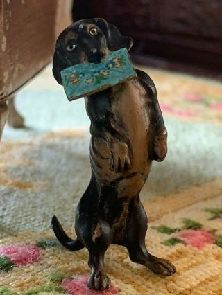 Antique Miniature Dollhouse Franz Bergman Austrian Vienna Bronze Love Letter Pup 6