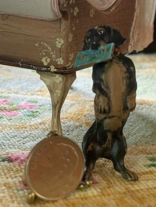 Antique Miniature Dollhouse Franz Bergman Austrian Vienna Bronze Love Letter Pup 7