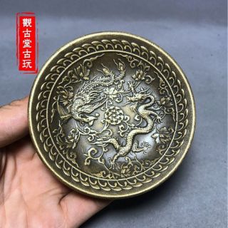 Chinese Old Bronze Copper Silver Plating Carvings Dragon Phoenix Design Plate