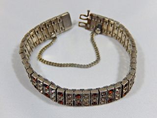 Antique Art Deco 1917 Diamond Bar Sterling Silver Rhinestone Bracelet W Safety