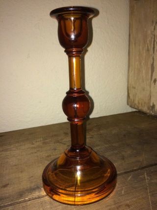 Vintage Antique 1800s Amber Glass Art Deco 10” Tall Single Candle Holder Stick