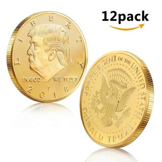 12pack 2018 Us Donald Trump 45th President Coin Gold Plated Collectible Coin