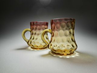 Antique 19th C.  Rose Amber Blown Art Glass Punch Cups With Applied Handles