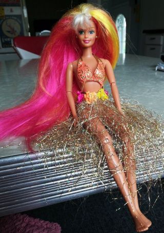 Vintage Barbie Hawaiian Hula Long Multi Color Hair Jointed Doll