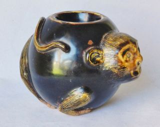 19thc Early American Anna? Folk Art Pottery Monkey Ball Vase Ceramic Antique