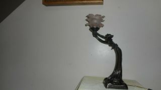 Bronze Art Deco Bronze Spelter Figurative Lamp With Light Pink Shade