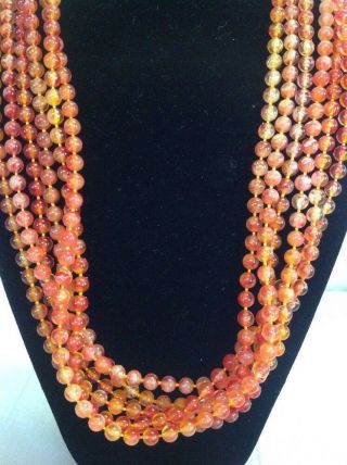 Vintage Antique Retro Mid Century Red Orange Beaded Necklace Clip On Earrings
