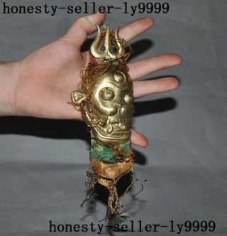 Old Tibet Buddhism Bronze Silk Skull Head Buddha Statue Amulet Periapt Pendant