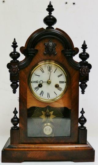 Antique German Junghans 8 Day Gong Striking Cottage Shelf Mantel Clock C1910