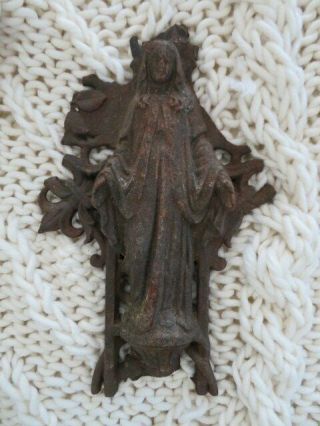 The Best Old French Cast Metal Cross Fragment Madonna Chippy Rusty Patina