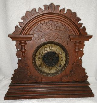 Antique Fancy Oak Kitchen Shelf Clock