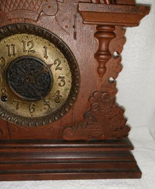 Antique Fancy Oak Kitchen Shelf Clock 4