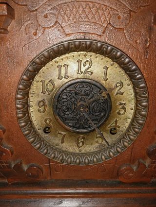 Antique Fancy Oak Kitchen Shelf Clock 6