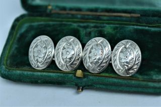Antique Sterling Silver Cufflinks With A Hand Engraved Design G872