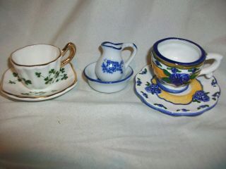 3 Vintage Miniature Tea Cup Saucer Ganz Shamrock Clover Home Sweet Home Pitcher
