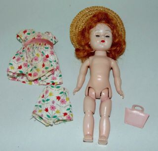 Vintage GINNY DOLL Molded Lash BENT KNEE Walker RED HAIR Tagged 3