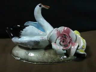 Lovely Antique N.  Capodimonte Handcrafted Small Swan/rose Trinket Dish,  Italy