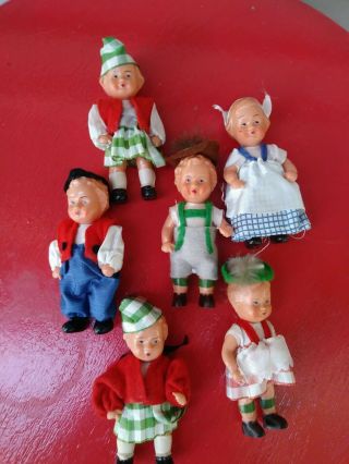 6 Vintage Edi Western Germany Plastic Miniature Dolls