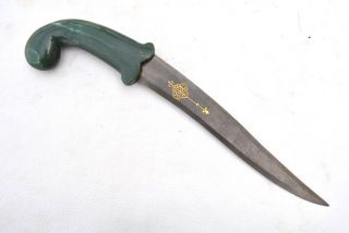 Indo Persian Mughal Ottoman Islamic Green Stone Khanjar Gold Damascus Dagger