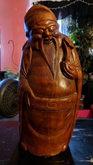 Large Antique Chinese Carved Bamboo Scholar