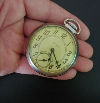 VINTAGE INGRAHAM STURDY DOLLAR POCKET WATCH AND PAPERS RUNS 7