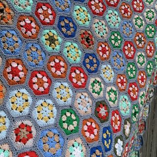 Multicolor Hexagon Handmade Crocheted Afghan Throw - Boho Decor - Bedding - Home