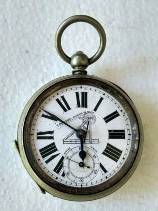 Gents Antique Silver Plated Key Wind Pocket Watch W.  Carmichael Swiss Made S Or R