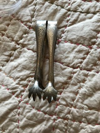 2 Vintage 6.  5” Metal Unmarked Rustic Chicken Foot Ice Condiment Tongs Vgc