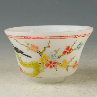 Chinese Glaze Handmade Painted Magpies & Plum Blosso Bowls W Qianlong Mark Gl780