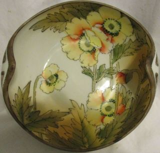 Antique,  Maple Leaf Nippon,  Porcelain Bowl With " Hand - Painted Poppy Flowers "