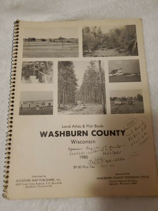 Land Atlas & Plat Book Washburn County Wisconsin Map Vtg 1980 1980s History