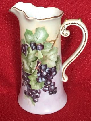 Large Antique Hand Painted Limoges Style Tankard Porcelain China Victorian